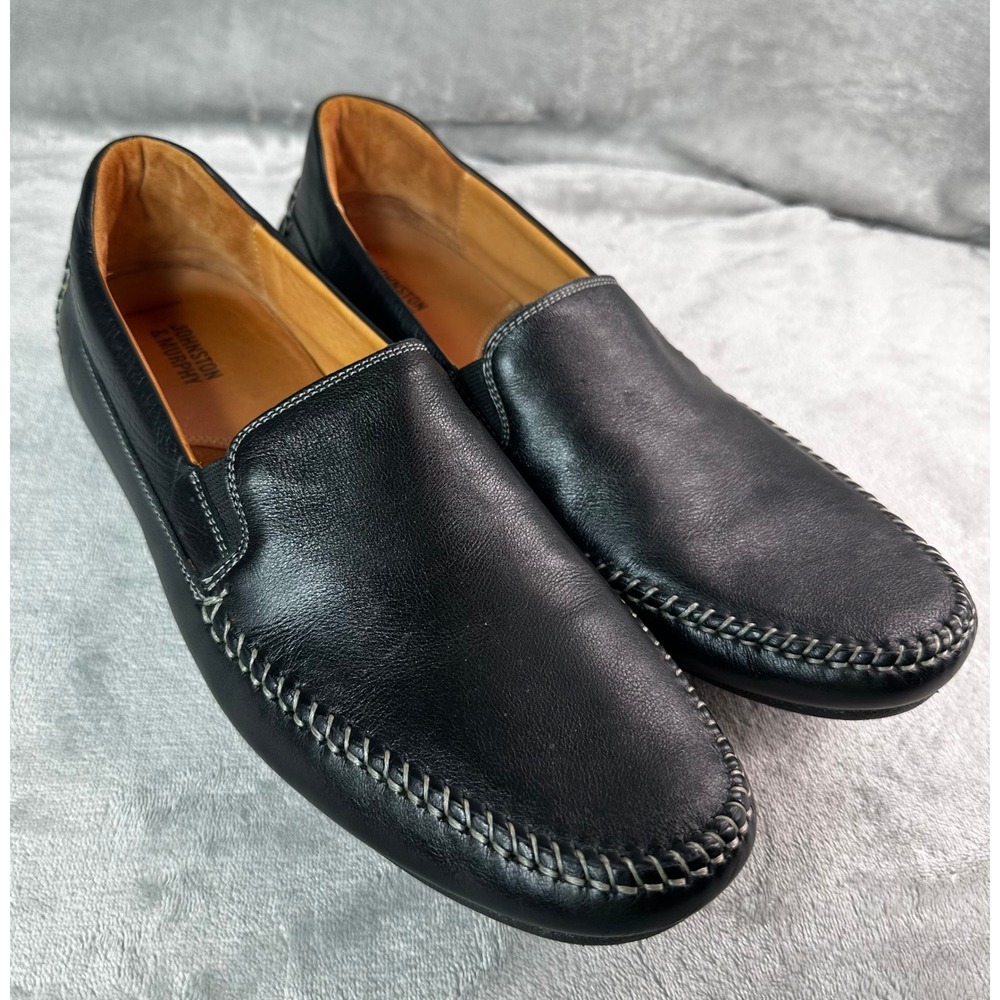 Johnston & Murphy Cort Whipstitch Venetian Shoes 13M Black Sheepskin Leather